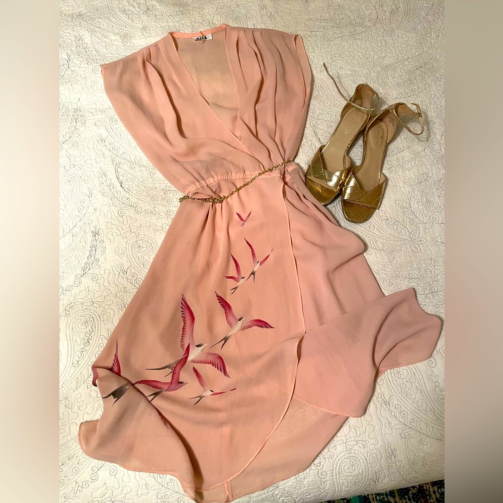 Vintage Niki Sheer 70’s 80’s Bird Print Dress M